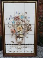 84,5x54 Prachtig tegeltableau in kader bloem vlinder insect, Ophalen