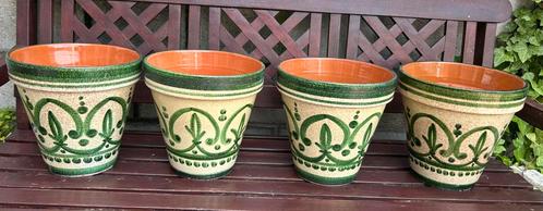 Lot van 4 geglazuurde bloempotten/cachepots, Tuin en Terras, Bloempotten, Gebruikt, Terracotta, Binnen, Balkon, Tuin, Minder dan 40 cm