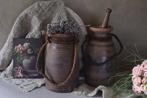 Oude houten Himachal pot Nepalese kruik, Maison & Meubles, Accessoires pour la Maison | Vases, Enlèvement ou Envoi