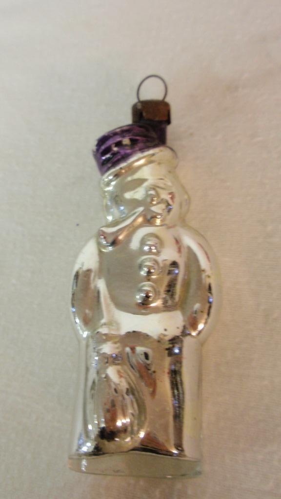 Oude glazen kerstbal sneeuwman dik glas, Diversen, Kerst, Gebruikt, Ophalen of Verzenden