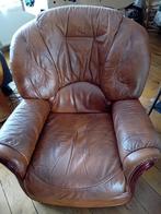 Fauteuil zetel in bruin kunstleer, Ophalen, Gebruikt, Leer, 75 tot 100 cm