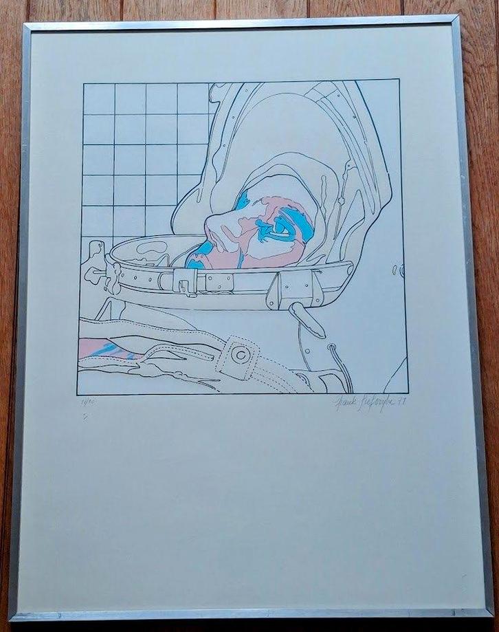 Liefooghe Frank 1943 "De Astronaut" zeefdruk-getekend-kader, Antiek en Kunst, Kunst | Litho's en Zeefdrukken, Ophalen of Verzenden