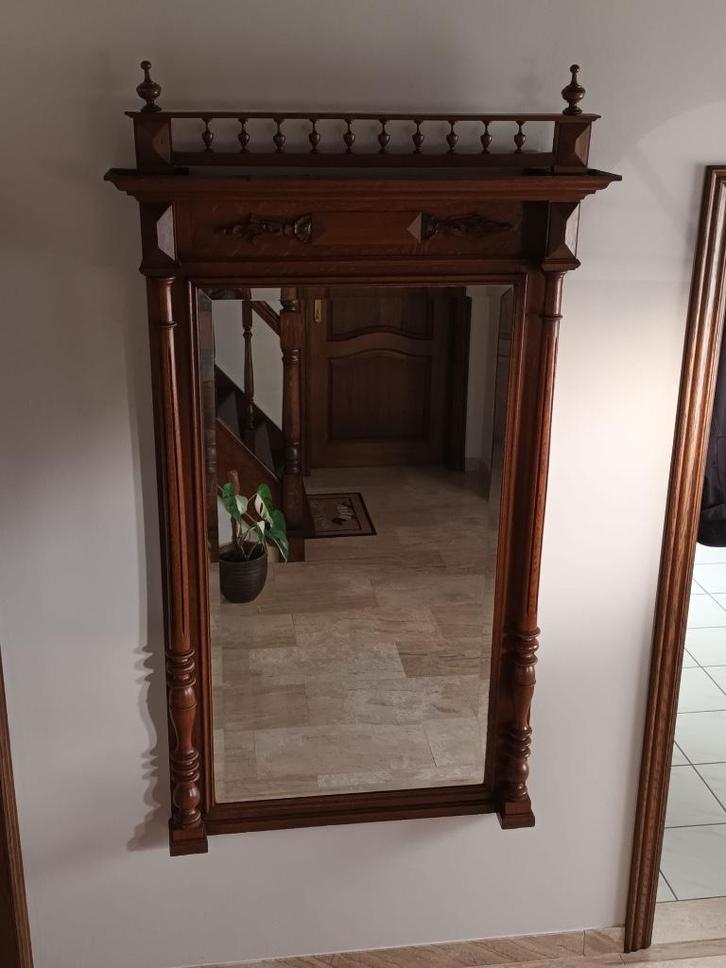 Spiegel in eik, antiek, Antiek en Kunst, Antiek | Spiegels, 100 tot 150 cm, 150 tot 200 cm, Rechthoekig, Ophalen