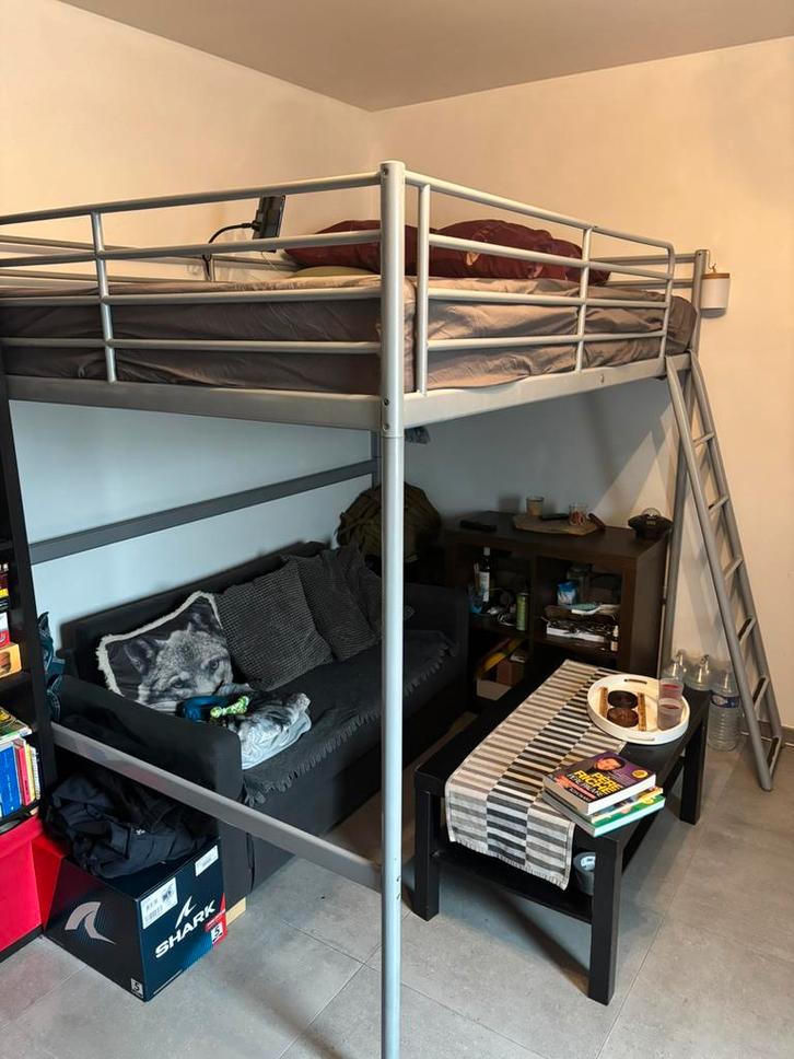 Lit mezzanine 2 personnes 140*200 (métal), Maison & Meubles, Chambre à coucher | Lits superposés & Lits mezzanines, Utilisé, Lit mezzanine