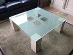 Salontafel glas met travertin poten, Huis en Inrichting, Tafels | Salontafels, Ophalen, Gebruikt, 50 tot 100 cm, Vierkant