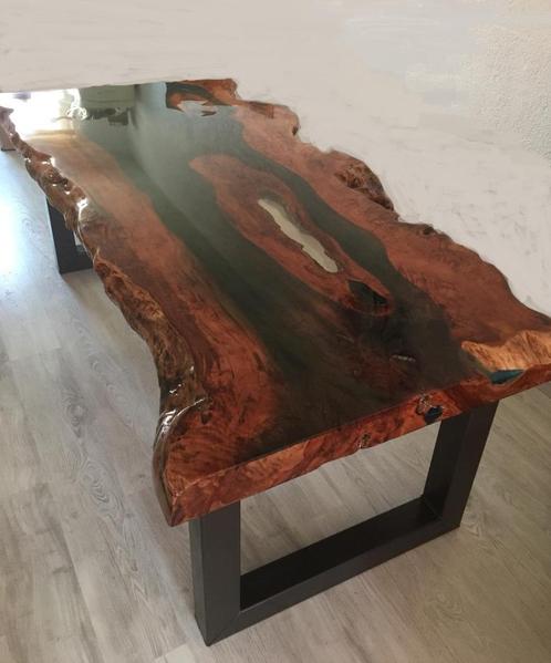 Tafel salontafel rivertable bijzettafel met epoxy giethars., Huis en Inrichting, Tafels | Bijzettafels, Hout, Verzenden