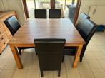 Eettafel zonder stoelen (Teakmeubel), Ophalen, Zo goed als nieuw, Hout + leer, 6 tot 8 stoelen