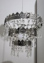 Lustre vintage décoratif – métal argenté & pampilles cristal, Enlèvement, Argent