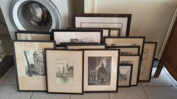 17 Vintage kaders met tekeningen – Lokeren en omgeving beschikbaar voor biedingen