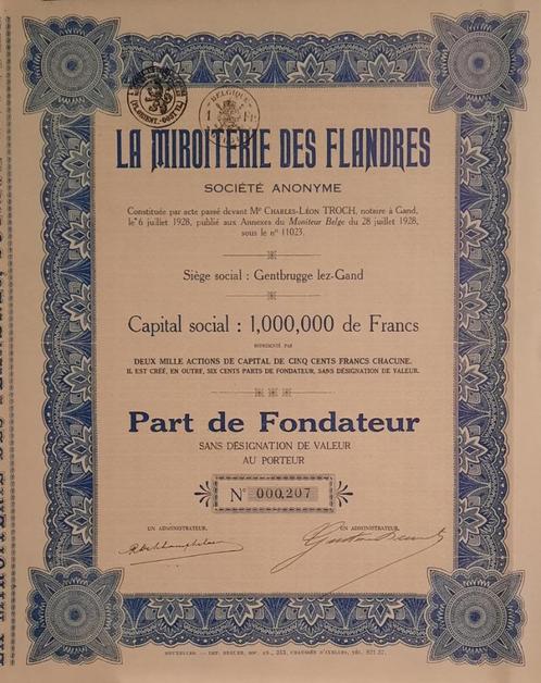 La Mioiterie des Flandres - Gentbrugge lez-Gand - 1928, Postzegels en Munten, Aandelen en Waardepapieren, Aandeel, 1920 tot 1950