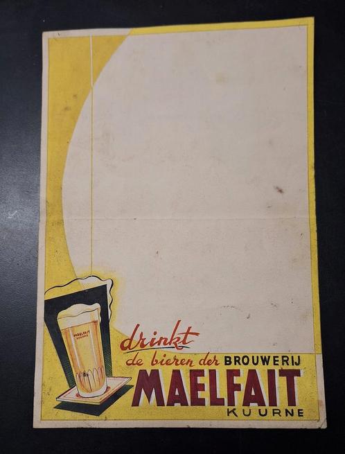 Gouache ancien imprimerie unique Brasserie Maelfait Kuurne, Collections, Marques & Objets publicitaires, Utilisé, Panneau publicitaire