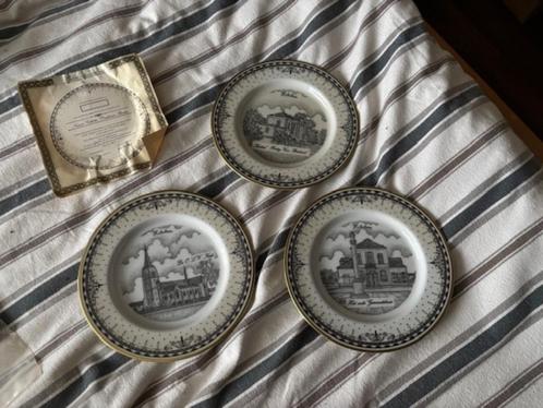 3 Unieke porseleinen borden met 18 karaats goud omranding- G, Antiek en Kunst, Curiosa en Brocante, Ophalen