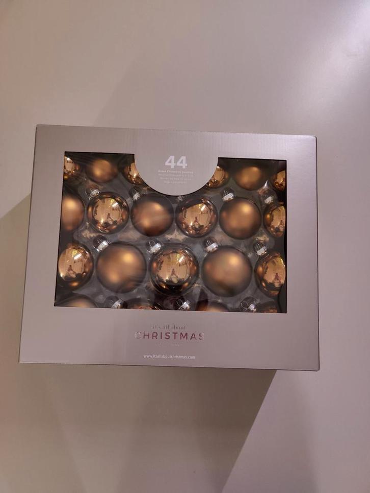 44 bronskleurige glazen kerstballen (mat+glanzend), Divers, Noël, Neuf, Enlèvement