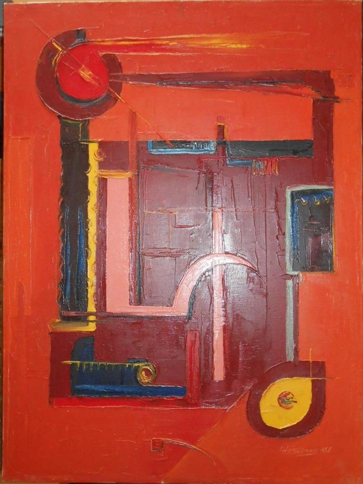 ABSTRACTE SCHILDERIJ LODE HERREMAN PERIODE 1968-1970, Antiek en Kunst, Kunst | Schilderijen | Abstract, Ophalen