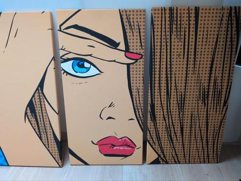 Pop-art drieluik schilderij – 3-delig kunstwerk, Antiek en Kunst, Kunst | Schilderijen | Modern, Ophalen