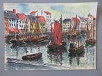 1958 Aquarel haven Oostende kunstenaar Lucien van Vyve, Antiek en Kunst, Ophalen of Verzenden