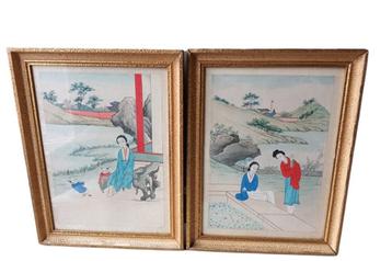 paar Chinese aquarellen met zotjes beschikbaar voor biedingen