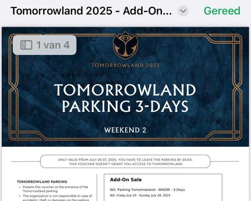 Tomorrowland Parkeertickets W1 & W2!, Tickets en Kaartjes, Evenementen en Festivals, Drie personen of meer, Meerdaags