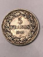 Munt zilver België 5 FR Leopold I jaartal 1849 gelauwerd, Postzegels en Munten, Munten | België, Zilver, Ophalen of Verzenden