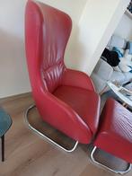 Durlet Earl fauteuil met voetbank, sledevoet, rood leder, Design, Gebruikt, Leer, Ophalen
