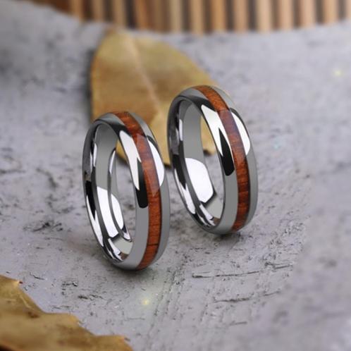 Trouwringen wolfraam ingelegd met hout - Eve, Handtassen en Accessoires, Ringen, Nieuw, Dame of Heer, Overige kleuren, Overige materialen