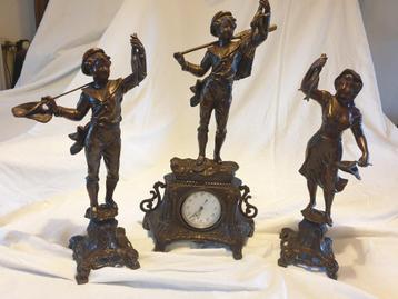 Antieke bronzen klok met 2 beelden, Enlèvement, Bronze