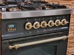 🔥Luxe Fornuis Boretti 60 cm antraciet + messing 4 pits, Energieklasse A of zuiniger, Zo goed als nieuw, Gas, 90 tot 95 cm
