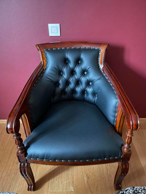 Massieve mahoniehouten victoriaanse stoel — nieuw leer, Antiek en Kunst, Antiek | Meubels | Stoelen en Sofa's, Ophalen