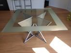 Vierkante tafel met glazen blad, 120cmx120cm, Huis en Inrichting, Tafels | Eettafels, Ophalen, Gebruikt, Vierkant, Glas