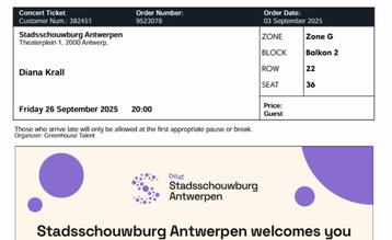 ticket Diana Krall beschikbaar voor biedingen