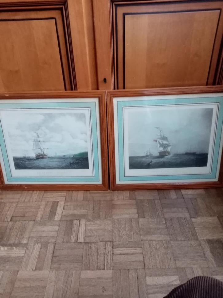 Paar zeegravures Samuel.H Walters/Henry Pappril, Antiek en Kunst, Kunst | Etsen en Gravures, Ophalen