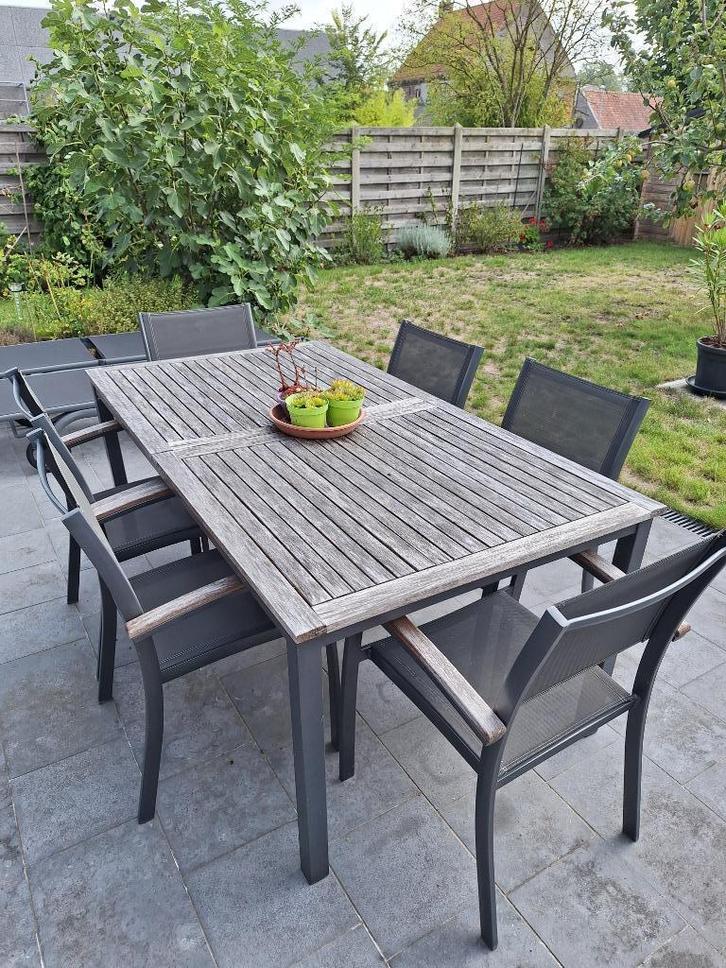 Tuintafel + 6 stoelen, Tuin en Terras, Tuinsets en Loungesets, Gebruikt, Tuinset, Aluminium, 6 zitplaatsen, Eettafel, Stoel, Ophalen