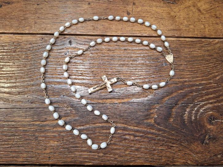 oude witte stenen paternoster begin 1900, Antiek en Kunst, Antiek | Religieuze voorwerpen, Ophalen of Verzenden