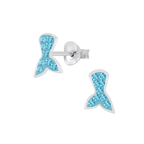 Zilveren kinderoorstekers zeemeermin staart kristal - OP=OP!, Handtassen en Accessoires, Kindersieraden, Nieuw, Oorbellen, Ophalen of Verzenden
