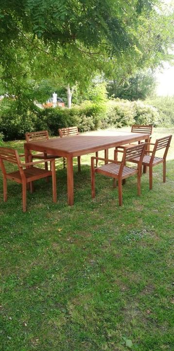 Table en teck massif av 8 chaises., Enlèvement ou Envoi, Comme neuf