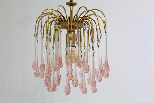 Vintage murano teardrop lamp - roze, goud jaren '70, Maison & Meubles, Lampes | Lustres, Utilisé, Verre, Métal, Enlèvement ou Envoi