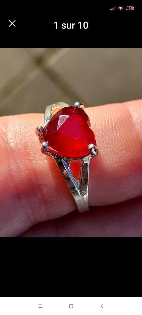 Bague en argent massif avec Rubis naturel en forme coeur, Bijoux, Sacs & Beauté, Bagues, Neuf, Femme, 18 à 19, Rouge, Argent, Avec pierre précieuse