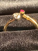 18k gouden ring met robijn en diamant., Handtassen en Accessoires, Ringen, Ophalen of Verzenden