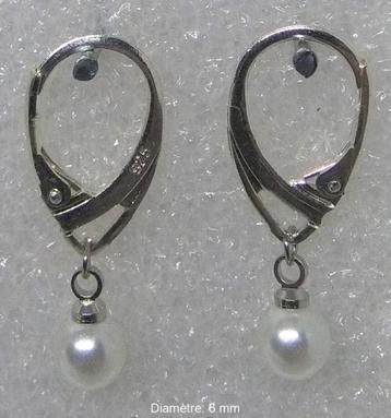 Boucle d’oreille argent 925 perle 6 mm. beschikbaar voor biedingen