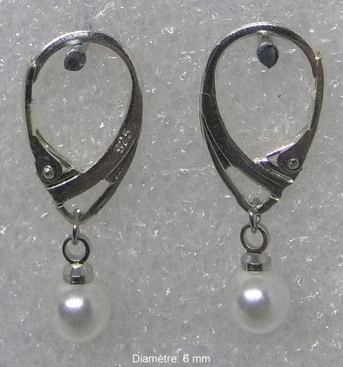 Boucle d’oreille argent 925 perle 6 mm., Handtassen en Accessoires, Oorbellen, Nieuw, Hangers, Zilver, Zilver, Ophalen of Verzenden