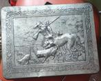 Decoratief brocante blik met jachttafereel, Ophalen