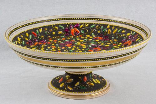 Grote vintage fruitschaal op voet – handbeschilderd – 33 cm, Huis en Inrichting, Woonaccessoires | Schalen en Manden, Zo goed als nieuw