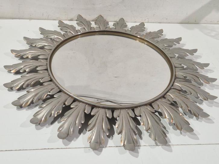 Midcentury zonnespiegel,  bol , speciale uitgave grijs goud, Antiek en Kunst, Antiek | Spiegels, Minder dan 100 cm, Rond, Ophalen of Verzenden