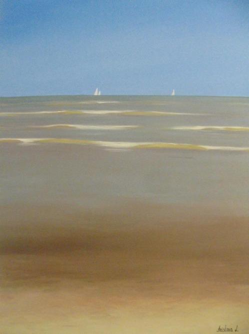 olieschilderij Belgische Noordzee 2 kust (80x60), Antiek en Kunst, Kunst | Schilderijen | Klassiek, Ophalen of Verzenden