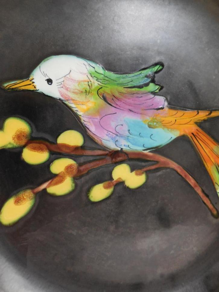 Cerenne de Vallauris Bord - Vogel en Bloementak - Zeldzaam, Antiek en Kunst, Antiek | Keramiek en Aardewerk, Ophalen of Verzenden