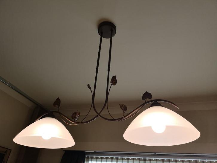 Ensemble lustre et lampe à poser, Maison & Meubles, Lampes | Suspensions, Comme neuf, 50 à 75 cm, Verre, Métal, Enlèvement