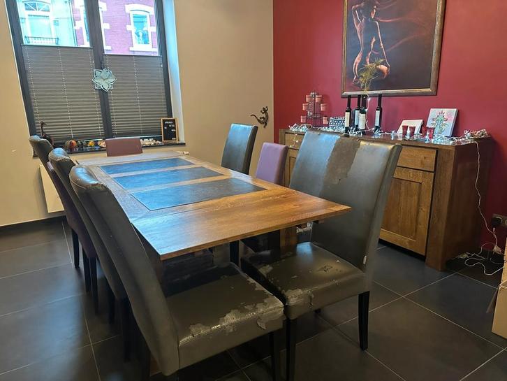 ️ Salle à manger en chêne massif & pierre bleue ️, Huis en Inrichting, Complete eetkamers, Gebruikt, 6 tot 8 stoelen, Ophalen