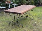 Robuuste houten tuintafel met ijzer onderstel 200 x 80 x 80, Tuin en Terras, Ophalen, Zo goed als nieuw, Rechthoekig, Hout