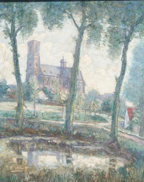 Ferdinand Willaert (1861-1938): Zicht op Grimbergen (57x67), Antiek en Kunst, Kunst | Schilderijen | Klassiek, Ophalen of Verzenden