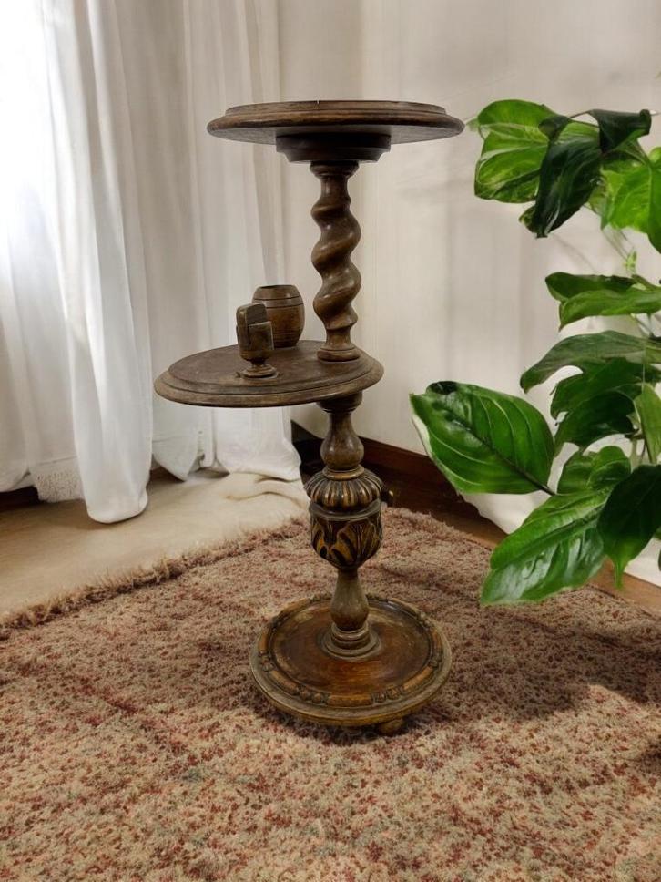 vintage houten pied de stal / bijzettafel / plantentafel, Antiek en Kunst, Curiosa en Brocante, Ophalen of Verzenden